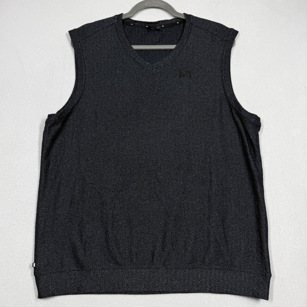 PXG Parsons Xtreme Golf Vest Mens Medium‎ Herringbone Pullover V Neck Black Grey